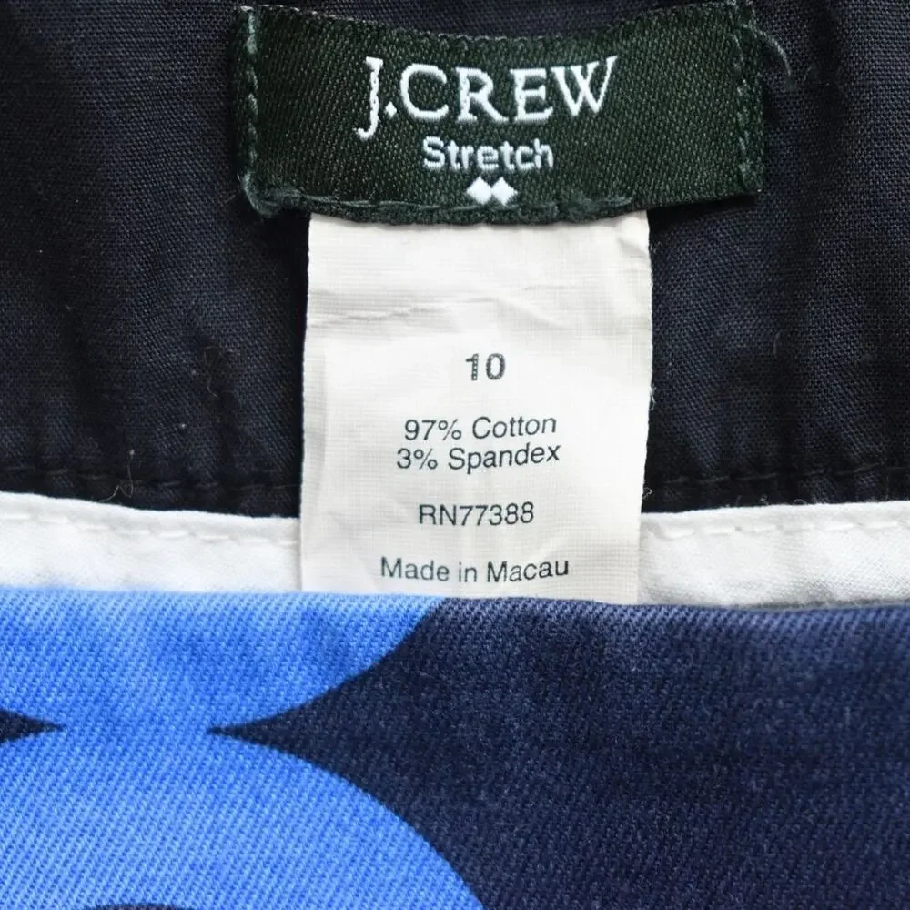 J.Crew Geometric Ring Print Mini Skirt Size 10 Navy Blue Mod Retro Stretch